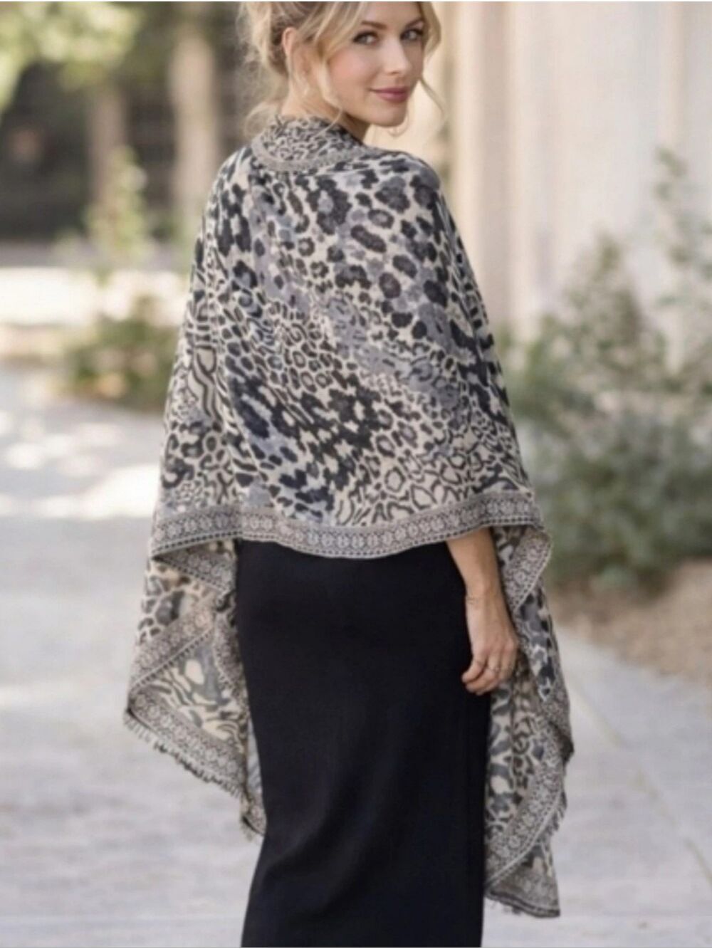 Modern Expressions Black & Taupe Animal Print Wrap Scarf 68" x 27"